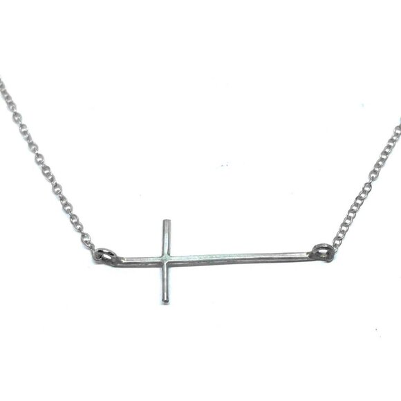 925 Sterling Silver Cross Pendant Chain Necklace Lobster Closure 14.5 Inch - Picture 1 of 5